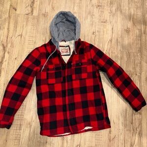 Levi's Red & Black Buffalo Plaid Hooded Puffer Jacket